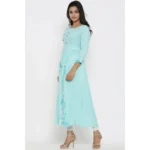Women's Casual 3/4 th Sleeve Embroidery Rayon Kurti (Sky Blue) - Image 5