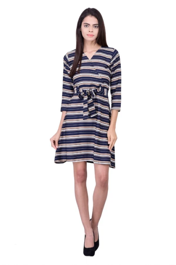 Women's Cotton Blend Solid 3-4 Sleeve Dress (Blue)