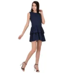 Women's Cotton Blend Solid Sleeveless Dress (Blue) - Image 3