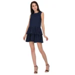Women's Cotton Blend Solid Sleeveless Dress (Blue) - Image 5
