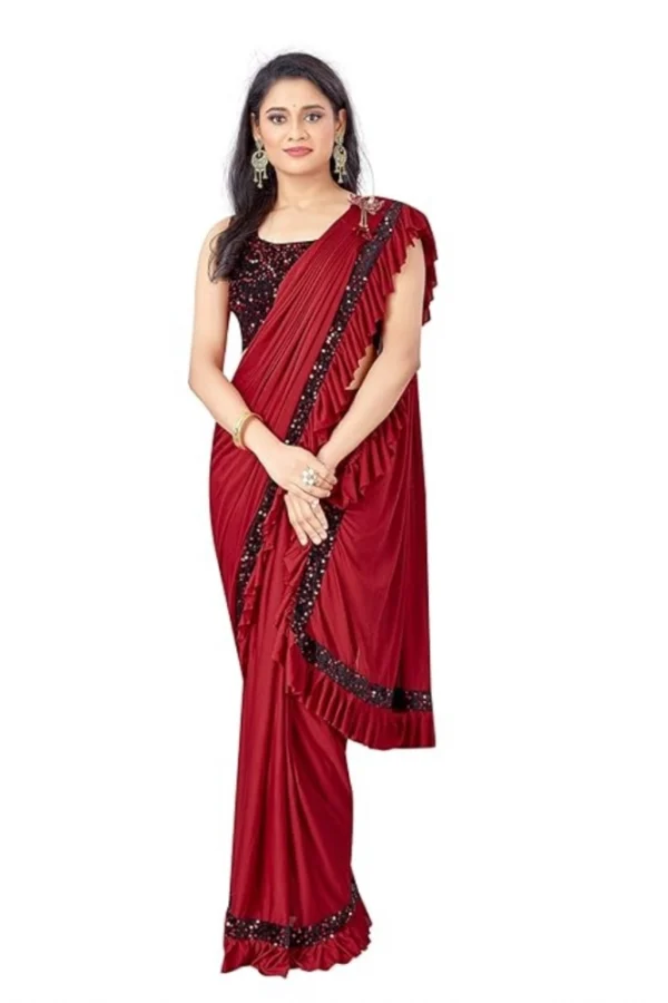 Women's Lycra Solid Saree With Unstitched Blouse (Red, 5.5 Mtr)