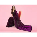 Women's Lycra Floral Saree With Unstitched Blouse (Wine, 5.5 Mtr) - Image 3