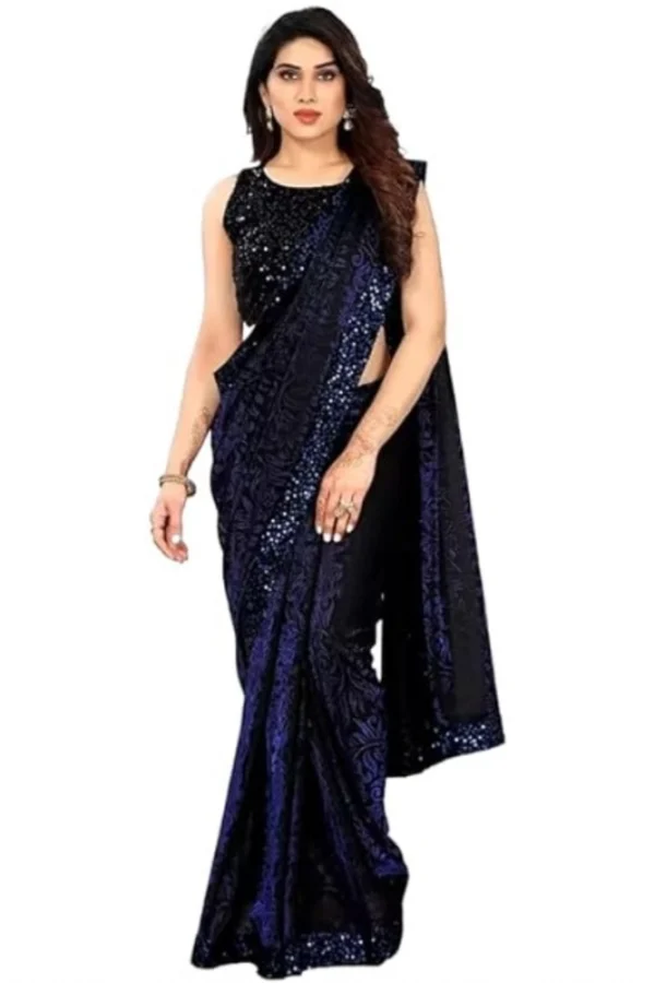 Women's Lycra Floral Saree With Unstitched Blouse (Blue, 5.5 Mtr)