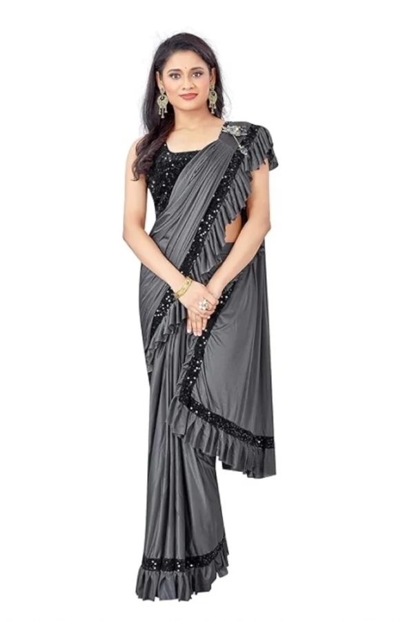 Women's Lycra Solid Saree With Unstitched Blouse (Grey, 5.5 Mtr)