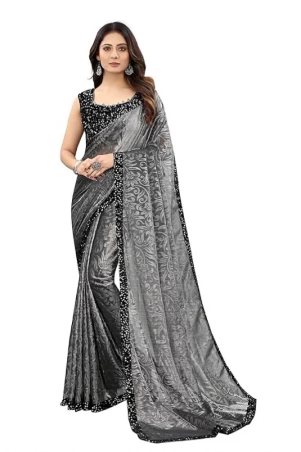 Women's Lycra Floral Saree With Unstitched Blouse (Grey, 5.5 Mtr)