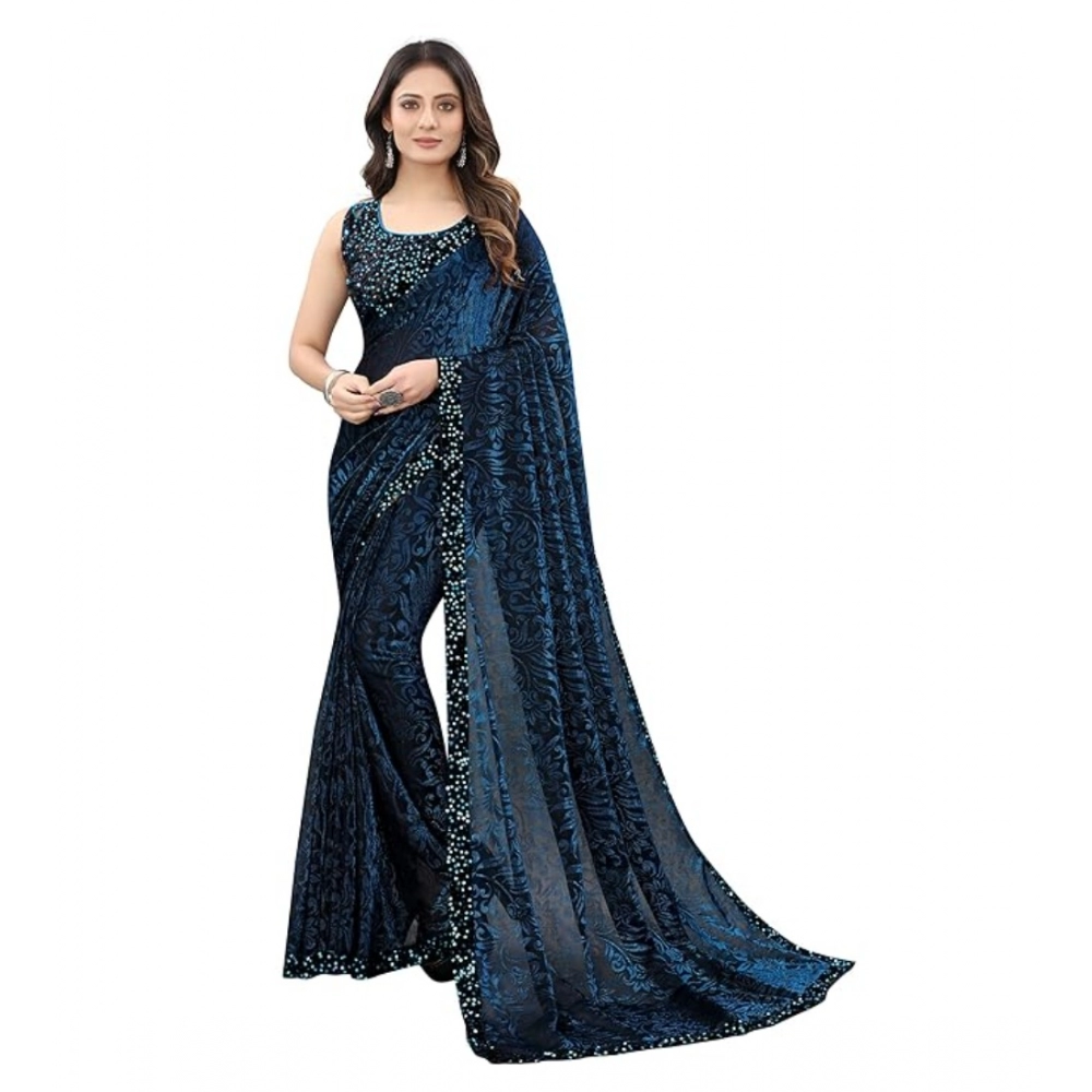 53819233734_8c186abbef_o_d-1000x1000-1.webp Women's Lycra Floral Saree With Unstitched Blouse (Blue, 5.5 Mtr) - Image 1