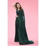 Women's Lycra Floral Saree With Unstitched Blouse (Green, 5.5 Mtr) - Image 5