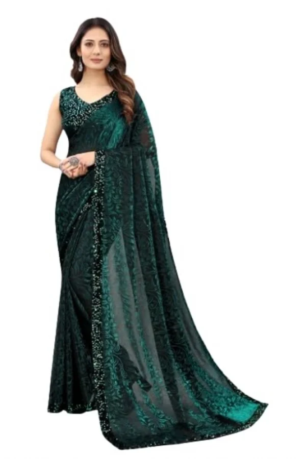 Women's Lycra Floral Saree With Unstitched Blouse (Green, 5.5 Mtr)