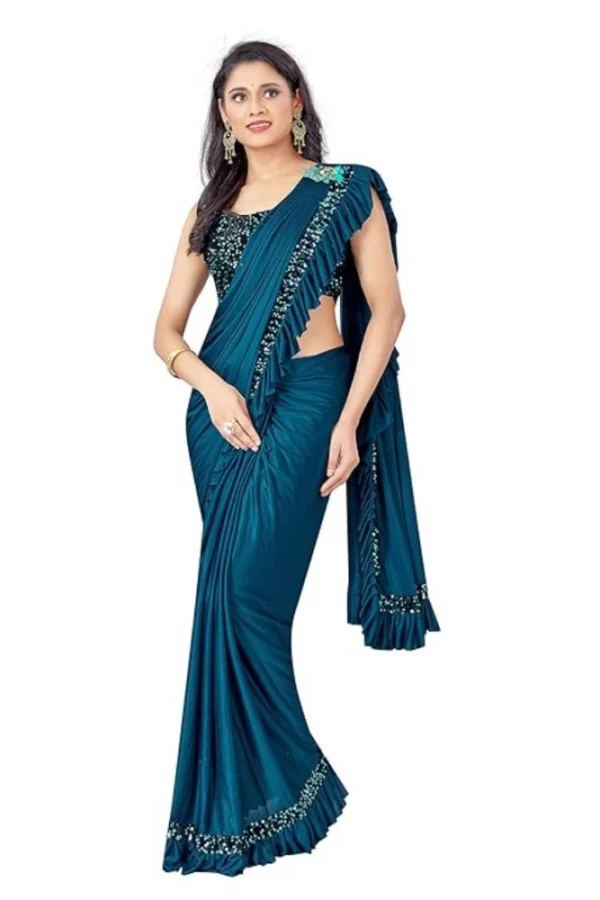 Women's Lycra Solid Saree With Unstitched Blouse (Rama, 5.5 Mtr)