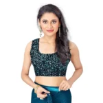 Women's Lycra Solid Saree With Unstitched Blouse (Rama, 5.5 Mtr) - Image 2