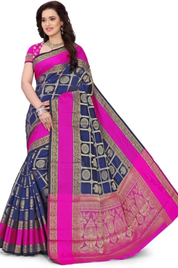 Women's Jacquard Woven Saree With Unstitched Blouse 5.5Mtr (Blue)