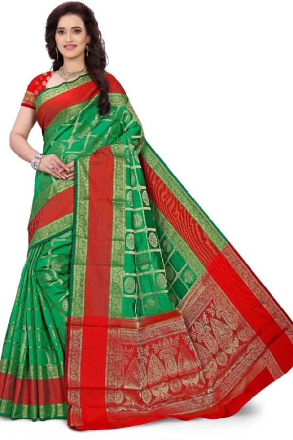 Women's Jacquard Woven Saree With Unstitched Blouse 5.5Mtr (Green)