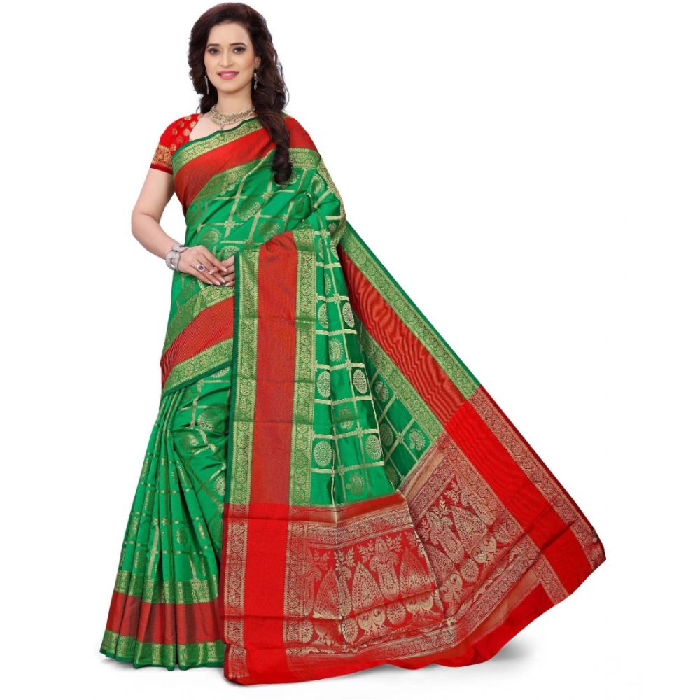 53925195182_264a9059e8_o_d-1000x1000-1.webp Women's Jacquard Woven Saree With Unstitched Blouse 5.5Mtr (Green) - Image 1