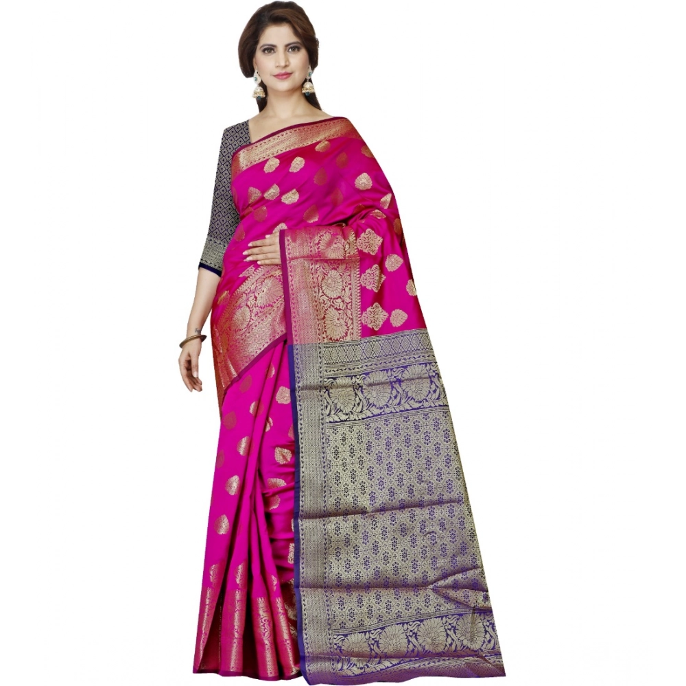 53925196992_6b409c2356_o_d-1000x1000-1.webp Women's Jacquard Woven Saree With Unstitched Blouse 5.5Mtr (Pink) - Image 1