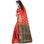 Women's Jacquard Woven Saree With Unstitched Blouse 5.5Mtr (Red) - Image 3
