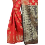 Women's Jacquard Woven Saree With Unstitched Blouse 5.5Mtr (Red) - Image 2