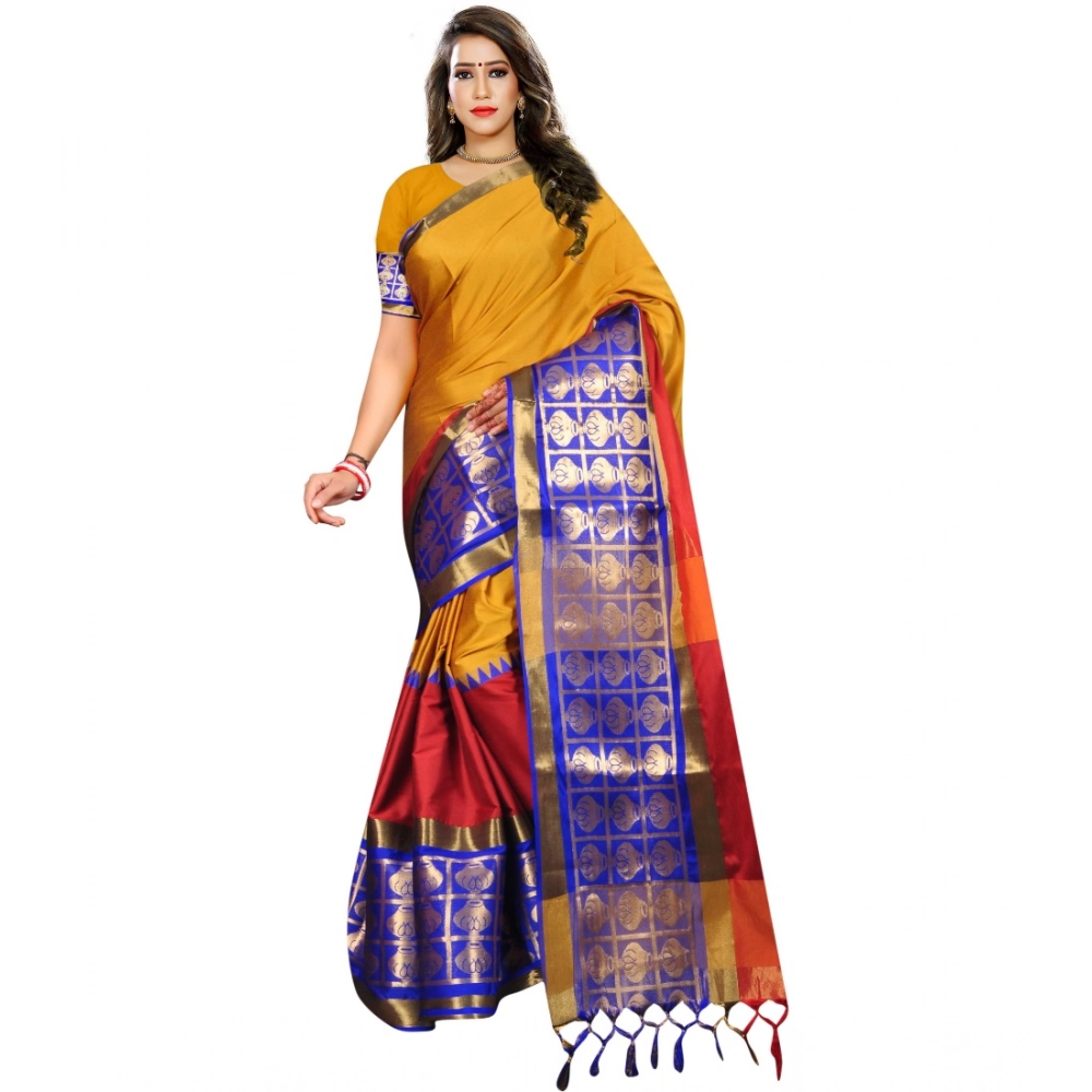 53925197192_ef536cc922_o_d-1000x1000-1.webp Women's Jacquard Woven Saree With Unstitched Blouse 5.5Mtr (Mustard) - Image 1