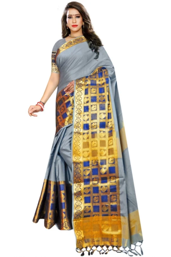 Women's Jacquard Woven Saree With Unstitched Blouse 5.5Mtr (Light Blue)