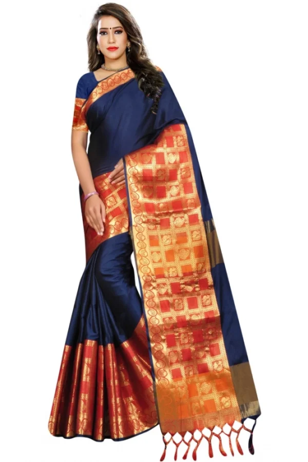 Women's Jacquard Woven Saree With Unstitched Blouse 5.5Mtr (Blue)