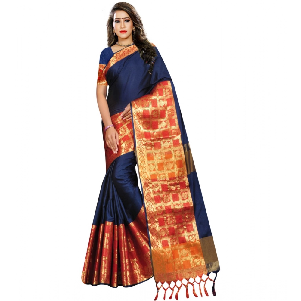 53925197402_76f48459d6_o_d-1000x1000-1.webp Women's Jacquard Woven Saree With Unstitched Blouse 5.5Mtr (Blue) - Image 1