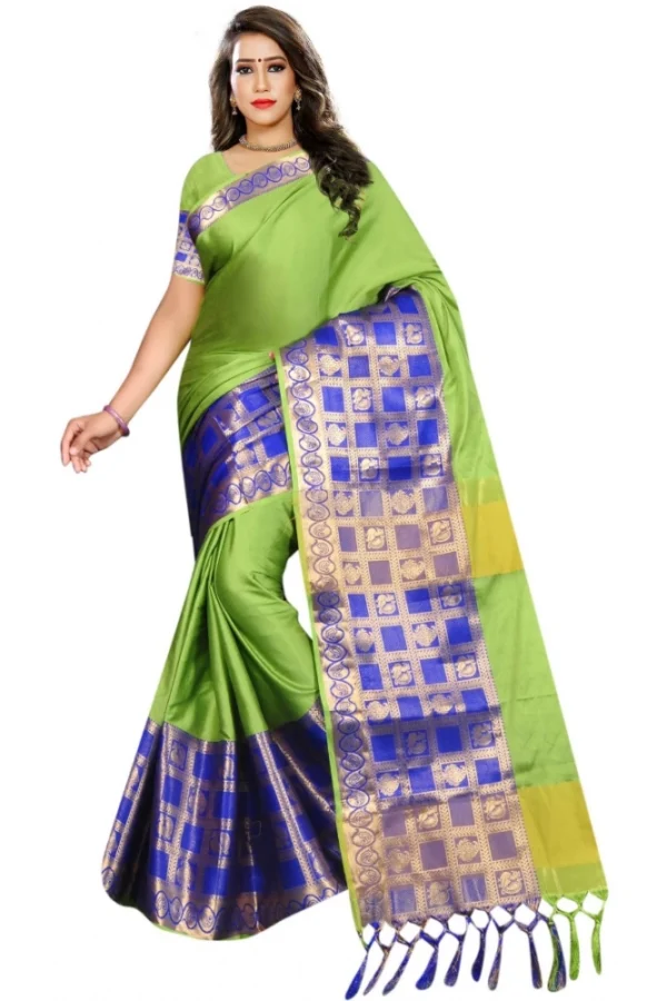 Women's Jacquard Woven Saree With Unstitched Blouse 5.5Mtr (Green)