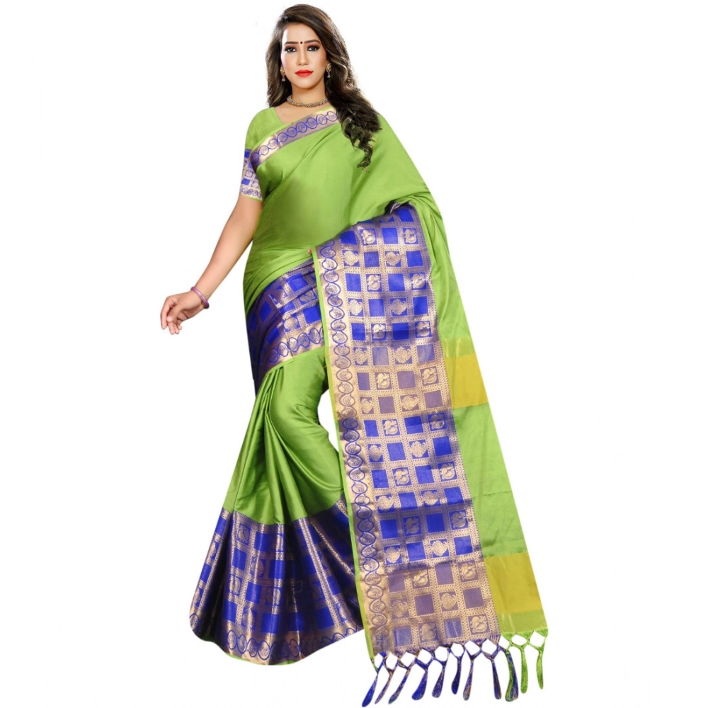 53925197442_067714a995_o_d-1000x1000-1.webp Women's Jacquard Woven Saree With Unstitched Blouse 5.5Mtr (Green) - Image 1