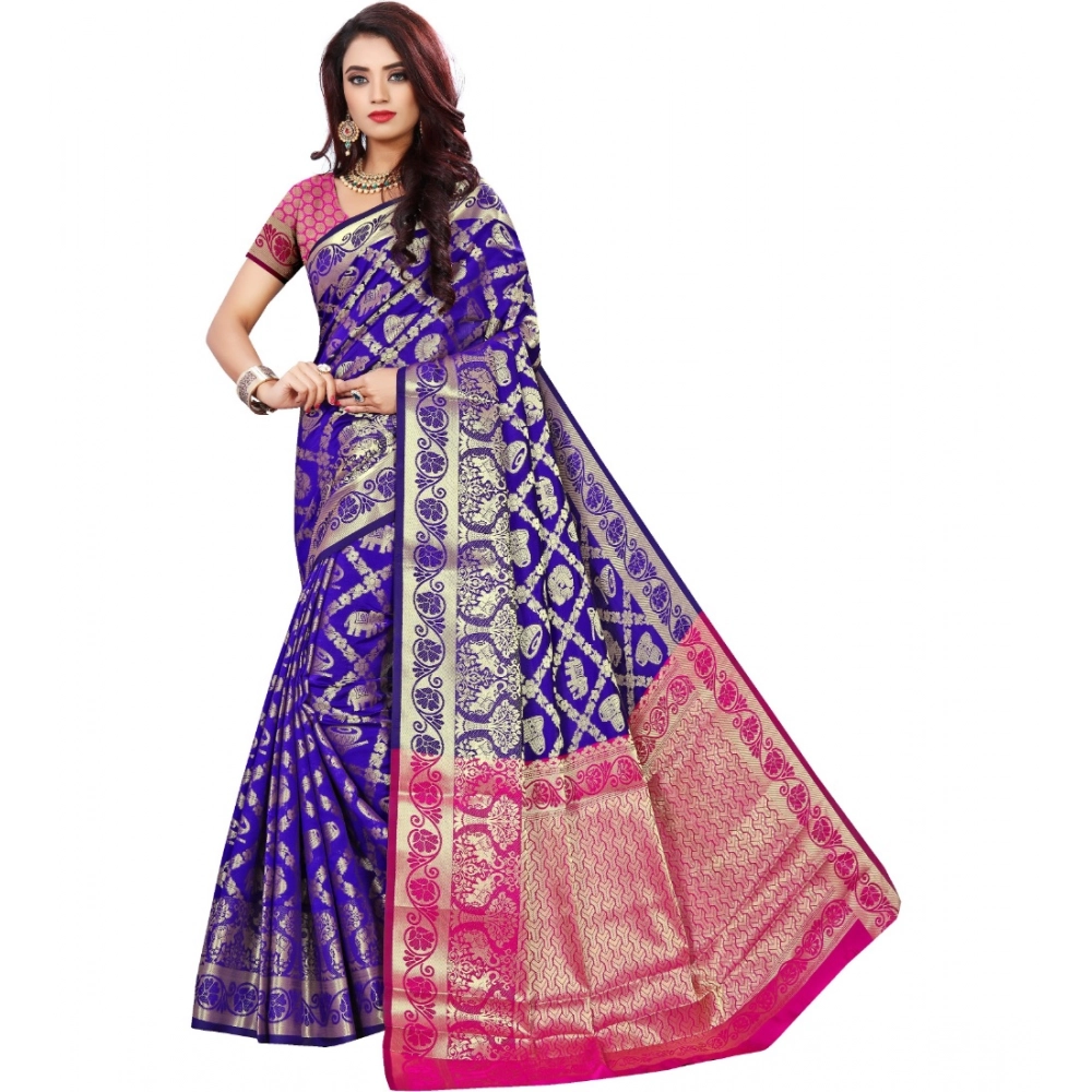 53925202497_114533d18a_o_d-1000x1000-1.webp Women's Jacquard Woven Saree With Unstitched Blouse 5.5Mtr (Blue) - Image 1