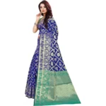Women's Jacquard Woven Saree With Unstitched Blouse 5.5Mtr (Blue) - Image 2