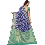 Women's Jacquard Woven Saree With Unstitched Blouse 5.5Mtr (Blue) - Image 3