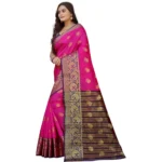 Women's Silk Blend Woven Saree With Unstitched Blouse 5.5Mtr (Pink-Beige) - Image 2