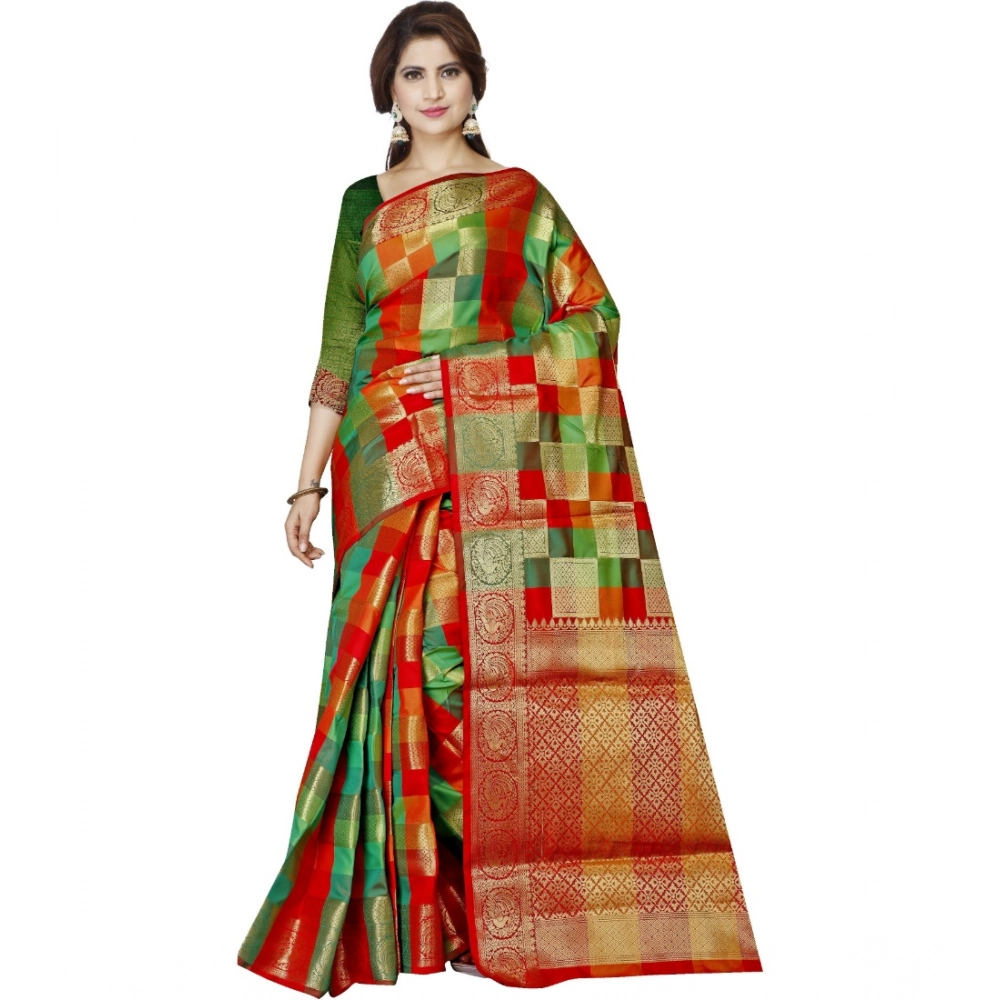 53925204422_f6e5b868e7_o_d-1000x1000-1.webp Women's Jacquard Woven Saree With Unstitched Blouse 5.5Mtr (Red) - Image 1