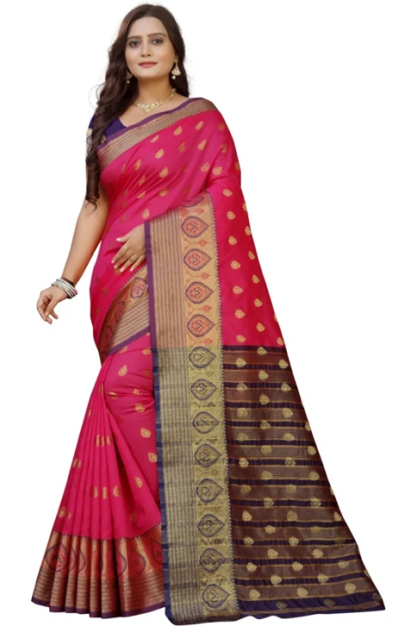 Women's Silk Blend Woven Saree With Unstitched Blouse 5.5Mtr (Multicolor)
