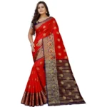 Women's Silk Blend Woven Saree With Unstitched Blouse 5.5Mtr (Purple-Red)