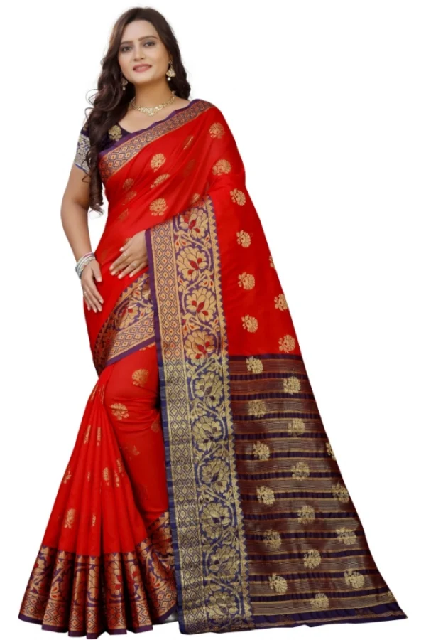 Women's Silk Blend Woven Saree With Unstitched Blouse 5.5Mtr (Purple-Red)