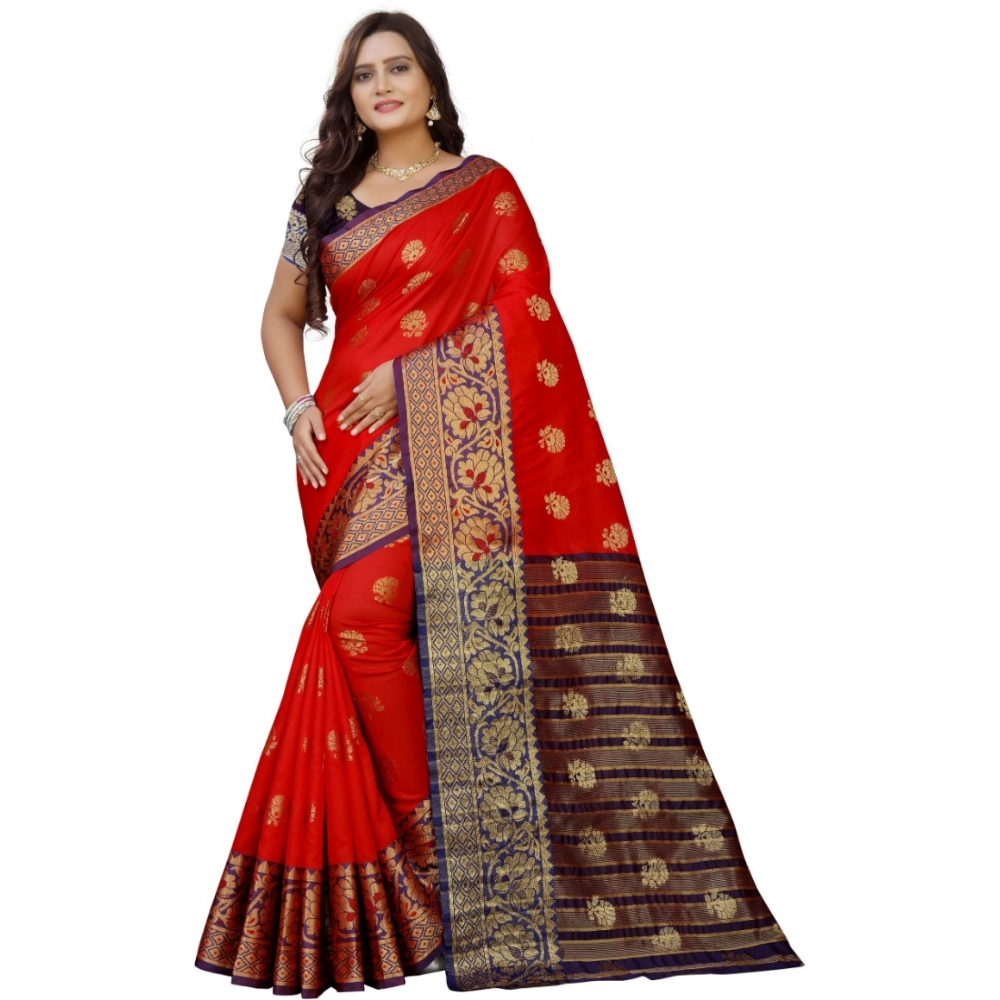 53925207477_f1248918cc_o_d-1000x1000-1.webp Women's Silk Blend Woven Saree With Unstitched Blouse 5.5Mtr (Purple-Red) - Image 1