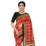 Women's Georgette Floral Print Saree With Unstitched Blouse 5.5Mtr (Red) - Image 2