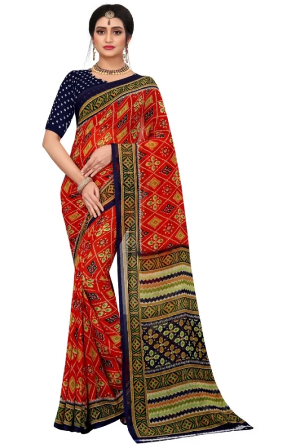 Women's Georgette Floral Print Saree With Unstitched Blouse 5.5Mtr (Multicolor)