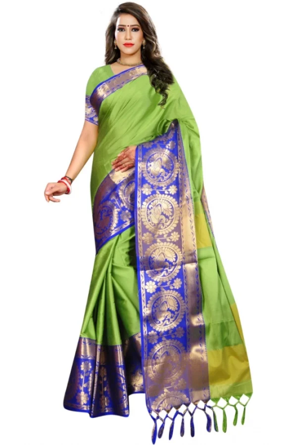 Women's Jacquard Woven Saree With Unstitched Blouse 5.5Mtr (Green)