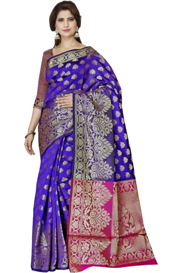 Women's Jacquard Woven Saree With Unstitched Blouse 5.5Mtr (Blue)