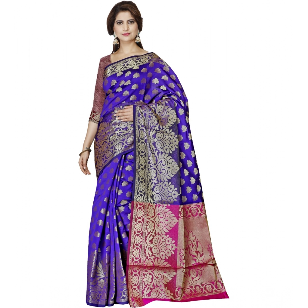 53926091161_e0532bf3a0_o_d-1000x1000-1.webp Women's Jacquard Woven Saree With Unstitched Blouse 5.5Mtr (Blue) - Image 1