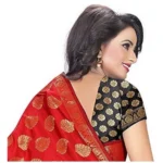 Women's Jacquard Woven Saree With Unstitched Blouse 5.5Mtr (Red) - Image 4