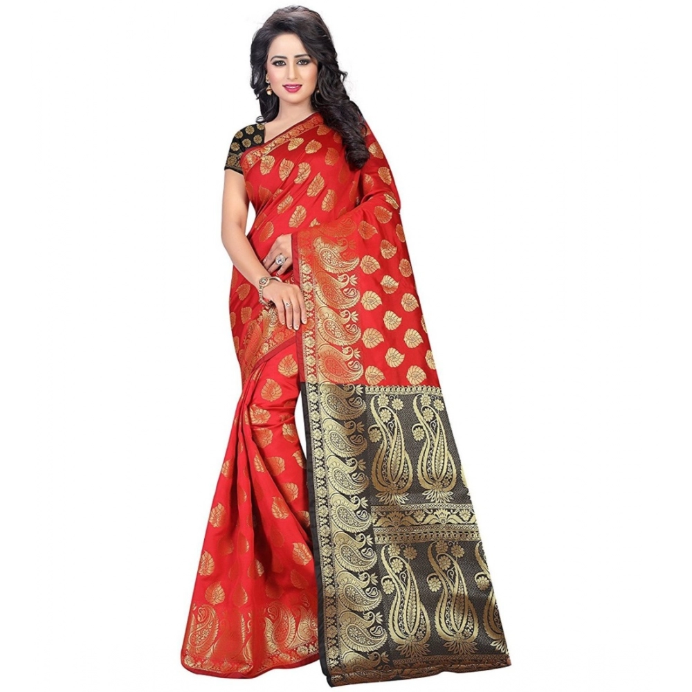 53926093066_7d853b80ab_o_d-1000x1000-1.webp Women's Jacquard Woven Saree With Unstitched Blouse 5.5Mtr (Red) - Image 1