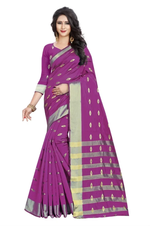 Women's Silk Blend Woven Saree With Unstitched Blouse 5.5Mtr (Pink)