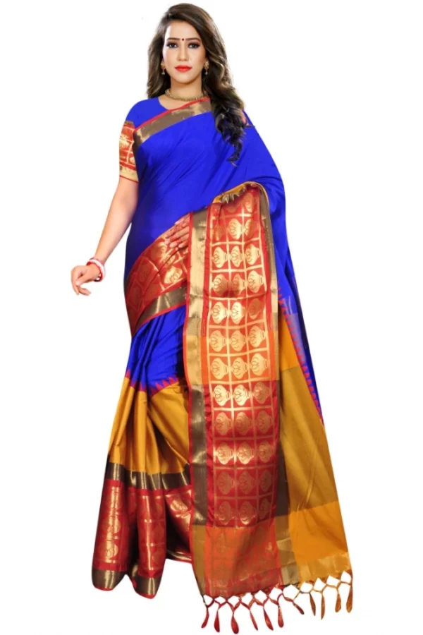 Women's Jacquard Woven Saree With Unstitched Blouse 5.5Mtr (Blue)