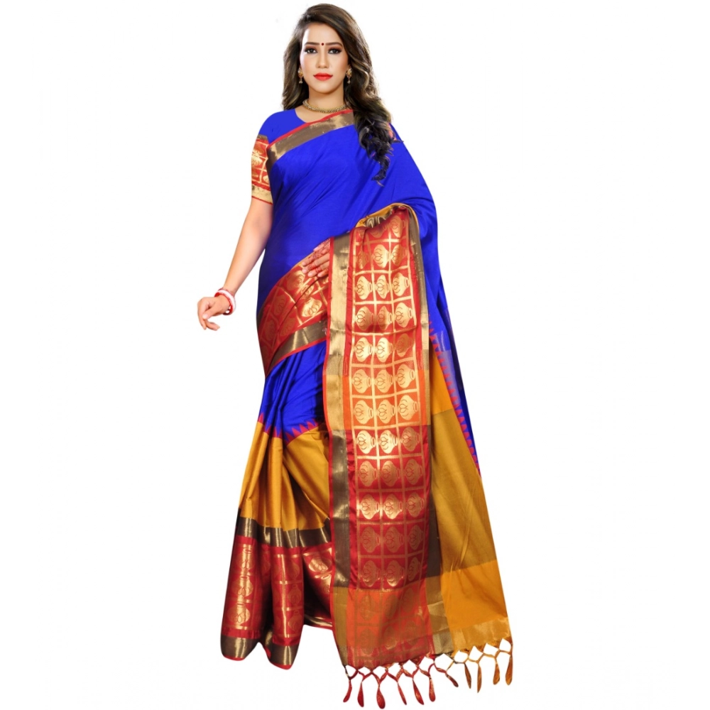 53926093256_5e35443df4_o_d-1000x1000-1.webp Women's Jacquard Woven Saree With Unstitched Blouse 5.5Mtr (Blue) - Image 1