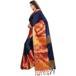 Women's Jacquard Woven Saree With Unstitched Blouse 5.5Mtr (Blue) - Image 3