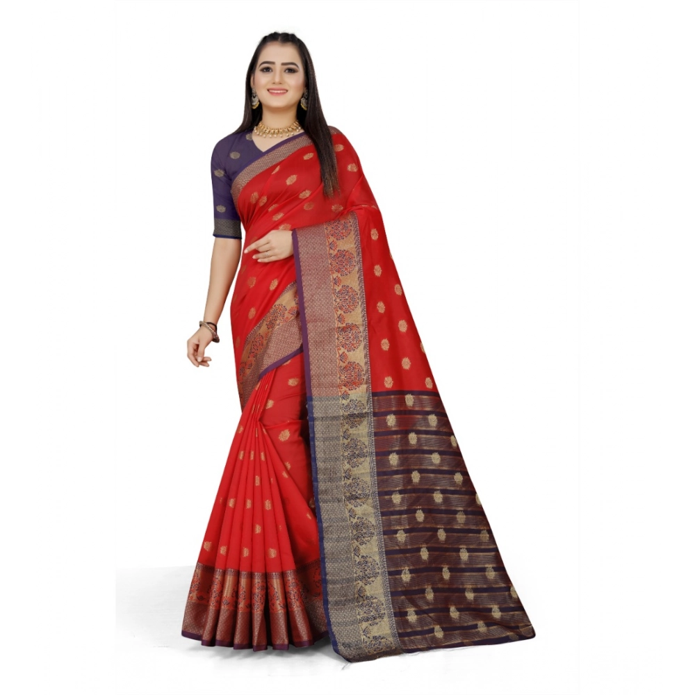 53926094391_8b79852b72_o_d-1000x1000-1.webp Women's Jacquard Woven Saree With Unstitched Blouse 5.5Mtr (Red) - Image 1