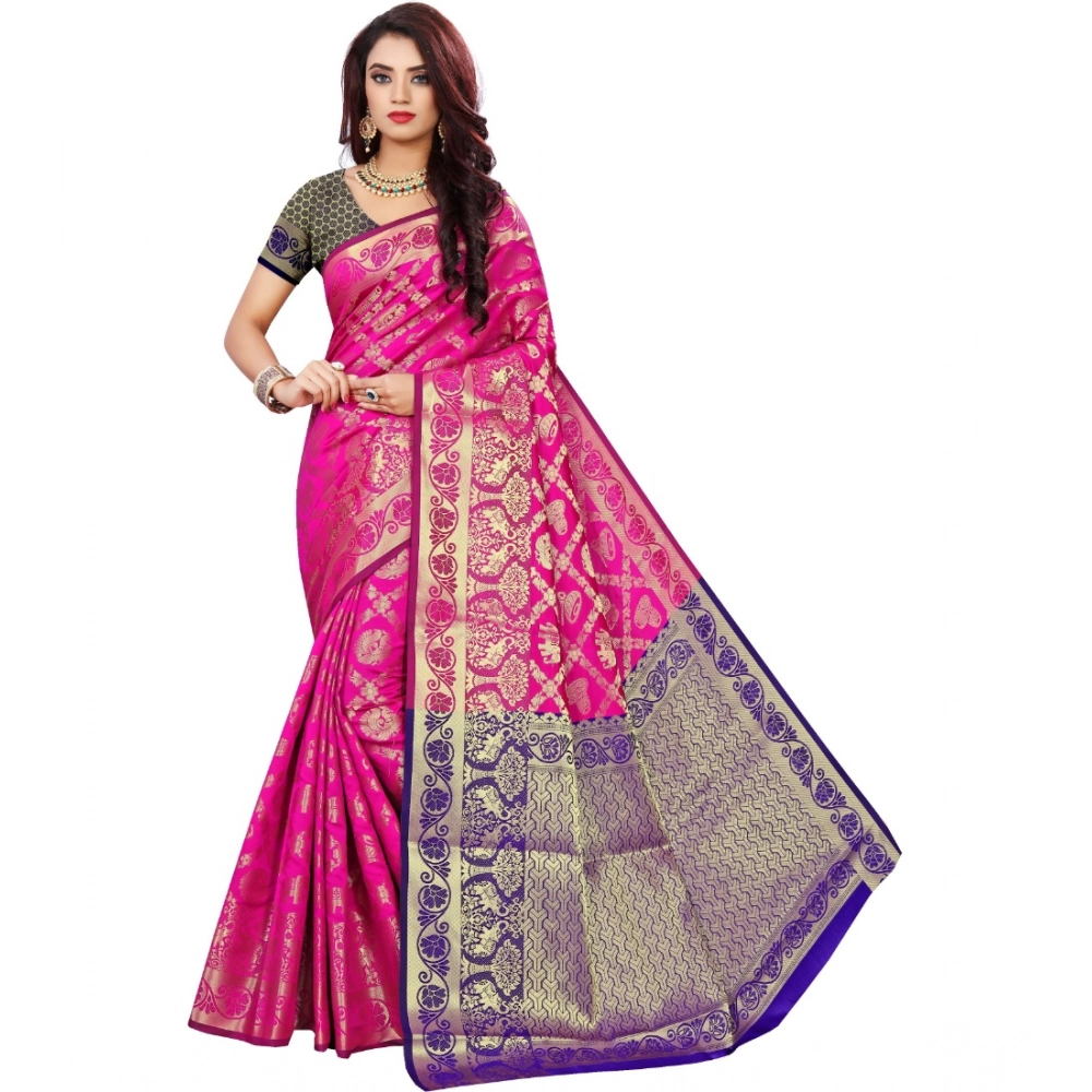 53926098731_f2b3217435_o_d-1000x1000-1.webp Women's Jacquard Woven Saree With Unstitched Blouse 5.5Mtr (Pink) - Image 1