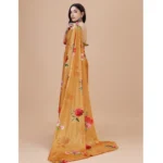 Women's Crepe Digital Print Saree With Unstitched Blouse 5.5Mtr (Mustard) - Image 4
