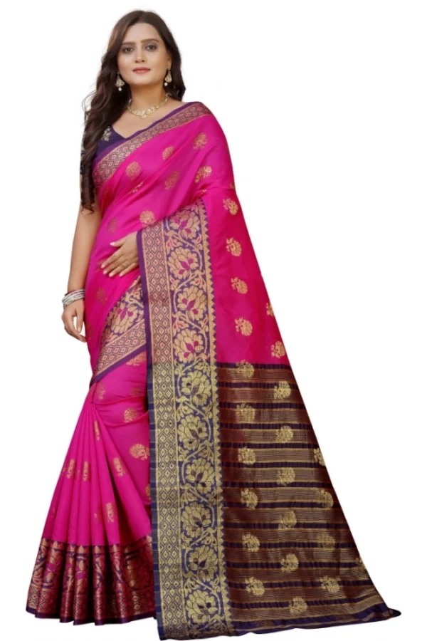 Women's Silk Blend Woven Saree With Unstitched Blouse 5.5Mtr (Pink-Beige)